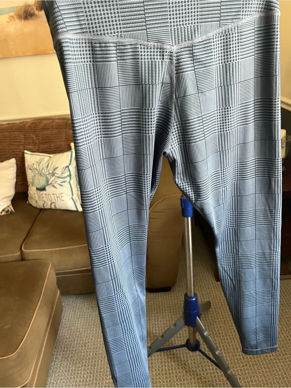 Nike Pro High Rise Ankle Leggings Women's L Geometric Blue Black # 278 -